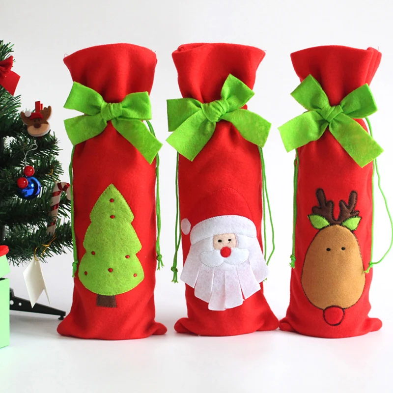 Christmas Wine Bottle Set Santa Claus Button Decor Bottle Cover Cap Clothes Kitchen Decoration for New Year Xmas Dinner Party