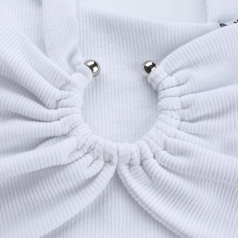Сексуальные женские топы с металлическим кольцом и пряжкой, белые несимметричные бретели, топы без рукавов с открытой спиной, летние футболки, cuteandpsycho