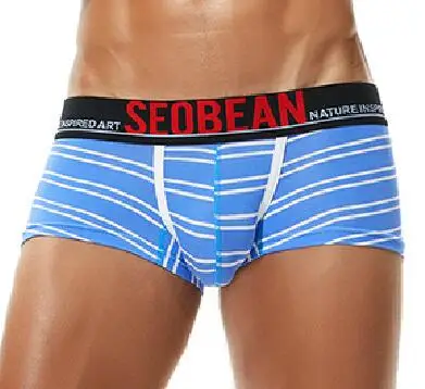 SEOBEAN, сексуальное мужское нижнее белье, боксеры, шорты, трусы, хлопок, геометрические узоры, боксеры для мужчин - Цвет: Синий