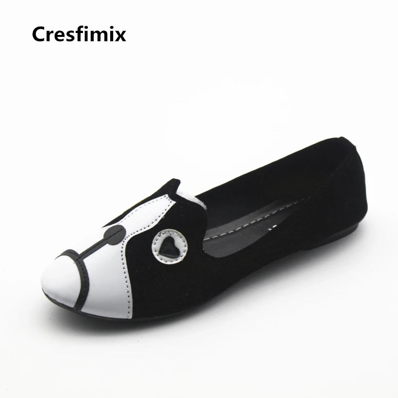 Cresfimix women cute cat & dog print flat shoes lady spring & summer slip on loafers female cool comfortable black flats zapatos