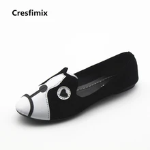 Cresfimix женские милые с изображениями кота и собаки обувь на плоской подошке Женская весенне-летняя обувь без застежек; легкие мягкие кожаные туфли на низкой подошве крутые удобные черные обувь на плоской подошве; обувь