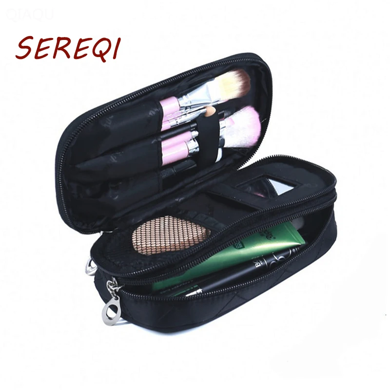 Portable small Makeup Bag Double Cosmetic/Brush Bag with Mirror Travel/Train Kit Organizer Professional Purse Makeup Pouch