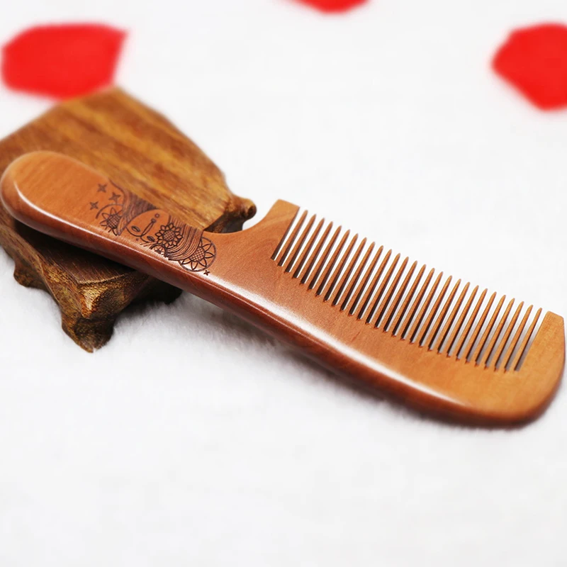 Fine Old Mahogany Comb, Anti-static, Anti-hair Loss Chinese Natural Peach Wooden Hair comb-4 - 