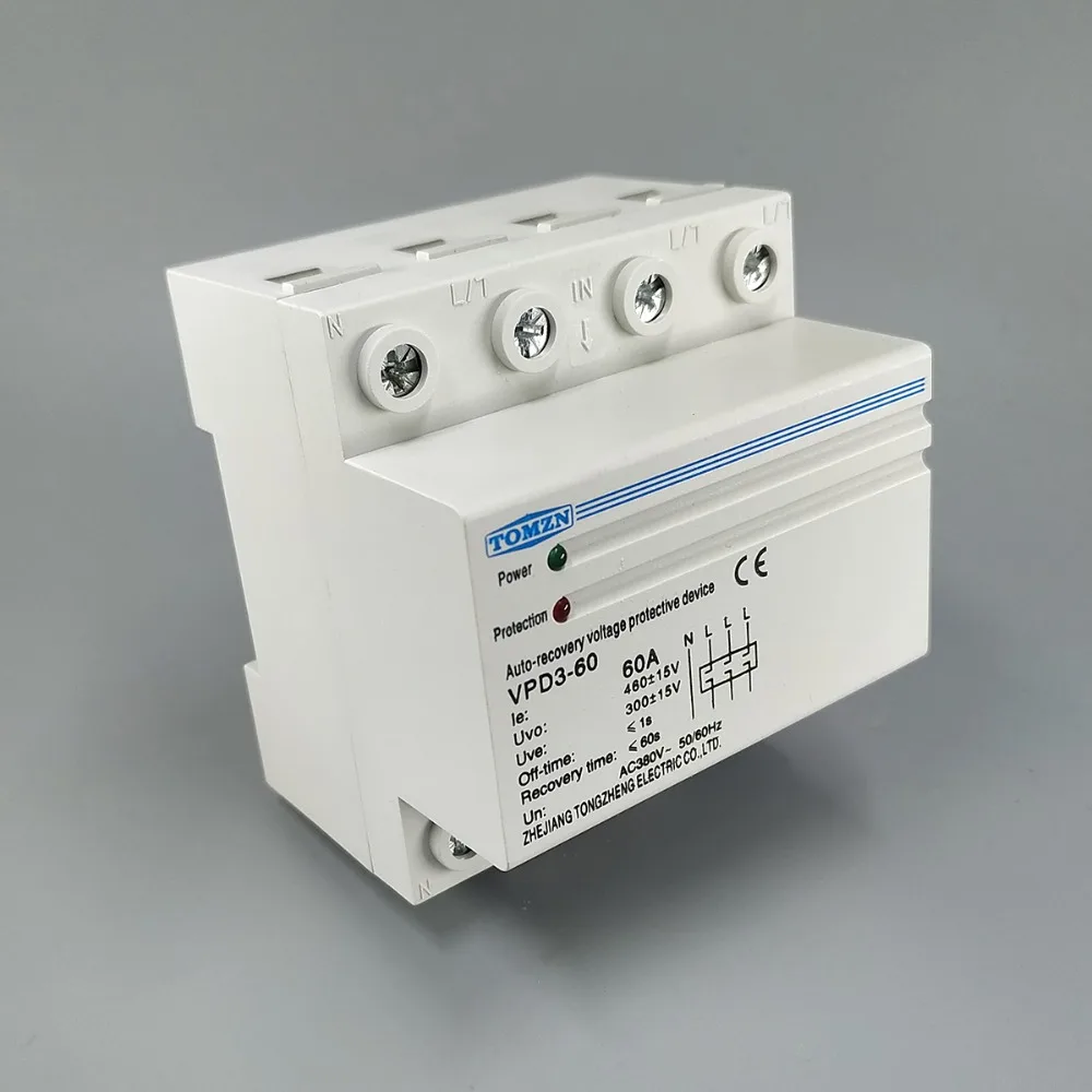 3-Fase Onderspanningsbeveiliging, Professionele Over-onderspanning en Instelbare Overstroombeveiliging, AC 120V 300V 63A 3 Fase 3-draads, Ampèremeters