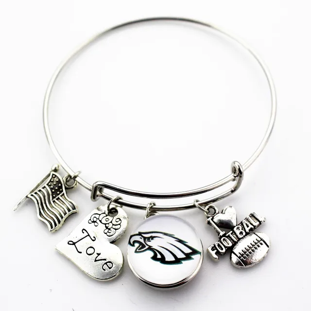 6pcs Philadelphia Eagles Football Sports Ginger Snap 6pcs Philadelphia Eagles Football Sports Ginger Snap Bracelet Jewelry Expandable Adjule Wire Hook Bangles