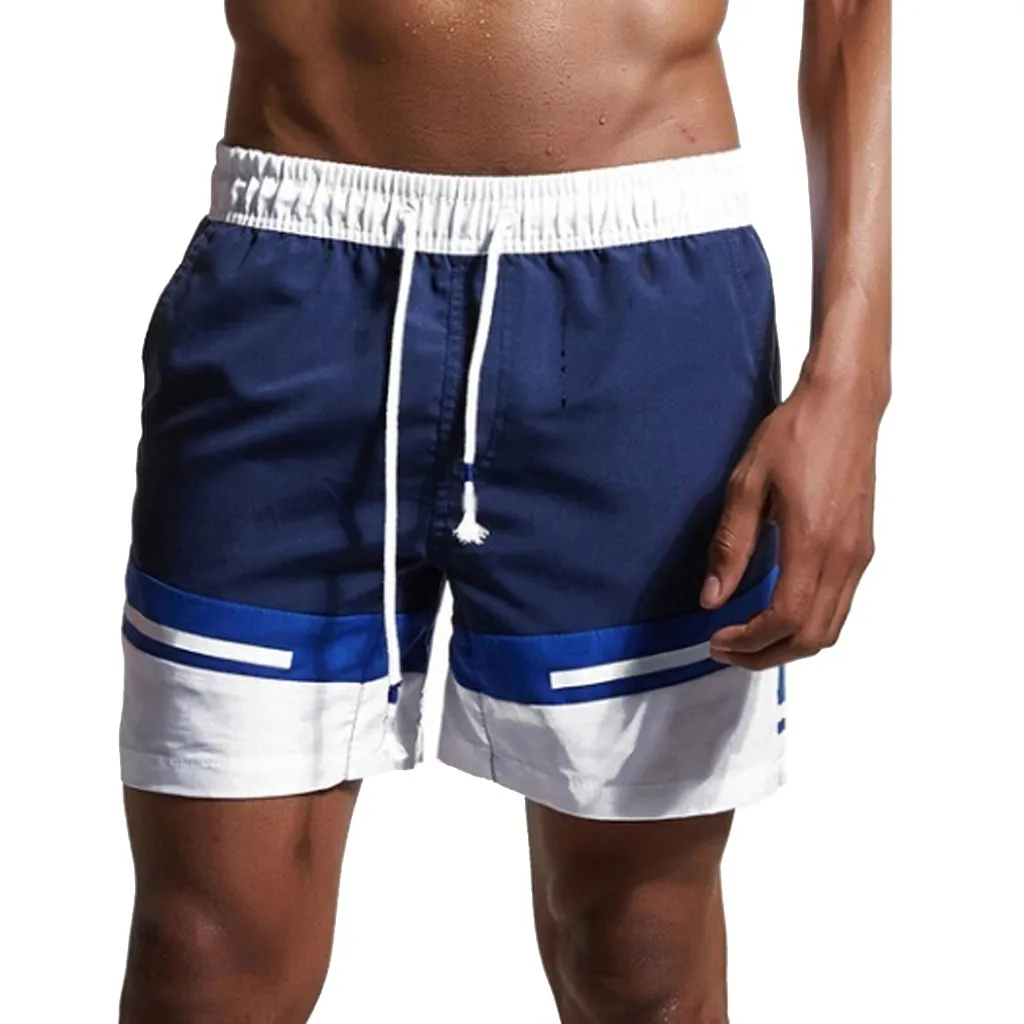 

SAGACE Men Beach Shorts Quick Dry Men Casual Splice Stripe Beach Work Casual Men Short Trouser Shorts Swim Trunks Men's Swimwear