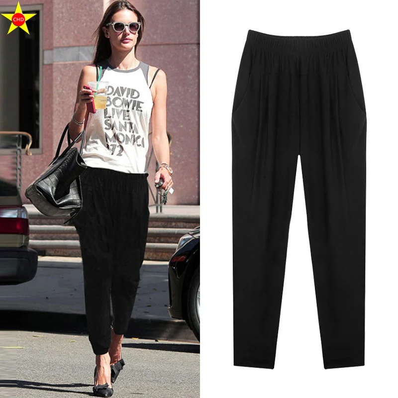 

M-5XL Plus Size Casual Women Harem Pants 2019 Fashion Elastic Waist Ankle-Length Pants Extra Large Summer Loose Female Pants