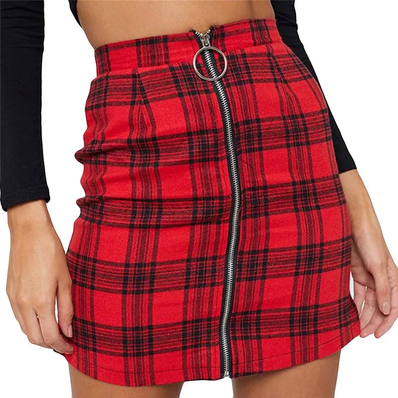 

Red Yellow Color 2019 New Arrival Womens Sexy Party Plaid Zipper Wooden Ear Slim High Waist Hip Short Mini Skirt Short A1$