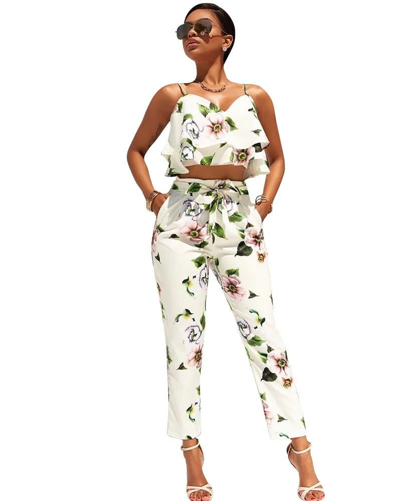 Buy Sexy Crop Tops and Pants Set Fashion Floral Print