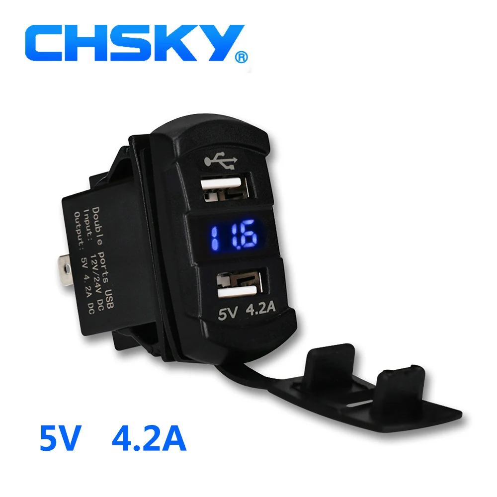 

CHSKY 5V 4.2A Dual USB Car Charger Mobile Phone Auto Power Adapter with Double Socket with LED for Vehicle Motorcycle Boat Yacht