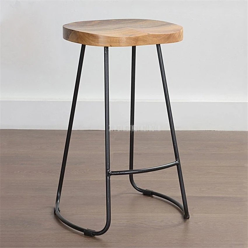 

Nordic Minimalist Modern Home Iron Solid S Wood Bar Chair Stool Fashion Cafe Bar Stool High Footstool Iron Feet Simple Barstool