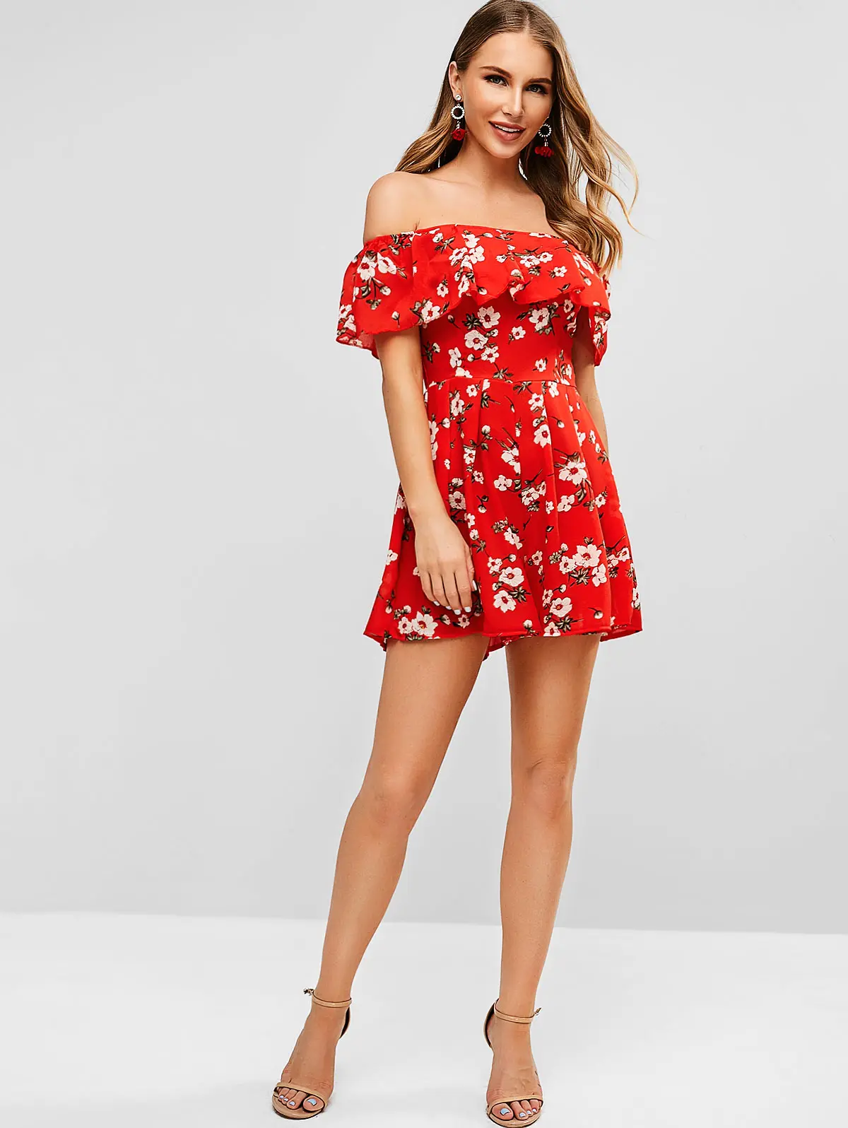 ZAFUL النساء Playsuits قبالة الكتف الأزهار انتفض رومبير قصيرة الأكمام الصيف داخلية الشارع الشهير الشاطئ عطلة الملابس