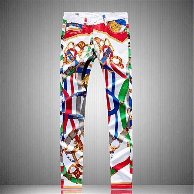 

2019 CHOLYL New young men jeans pantalon hombre jean Color printed Skinny jeans design nightclubs singers slim men jeans