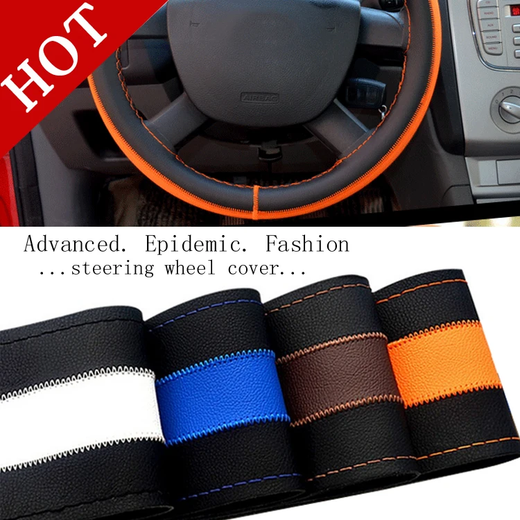 4 Colors DIY Leather Sport Car Steering Wheel Cover Auto Car Stitch On Wrap Cover WIth Needles
