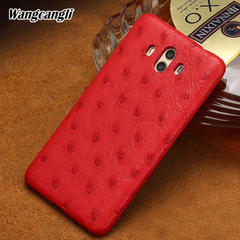 

Luxury Genuine leather phone case for Huawei mate 10 mobile phone protective case Ostrich skin Half pack phone case