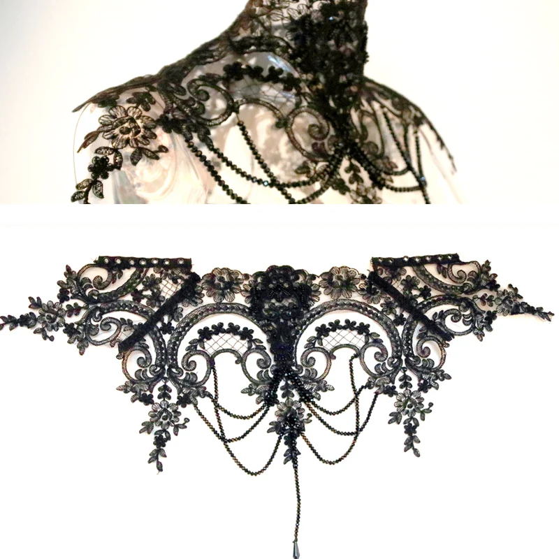 Черный Викторианский ручной работы Бисероплетение Готический шеи корсет Регулируемый костюмы на Хэллоуин