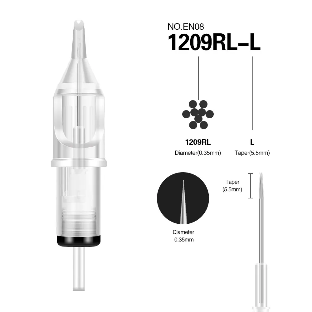 Клеймо 20 шт картридж иглы Одноразовые стерилизованные Перманентный макияж пирсинг иглы для татуировки пистолет машина EN08-RL - Габаритные размеры: EN08-1209RL