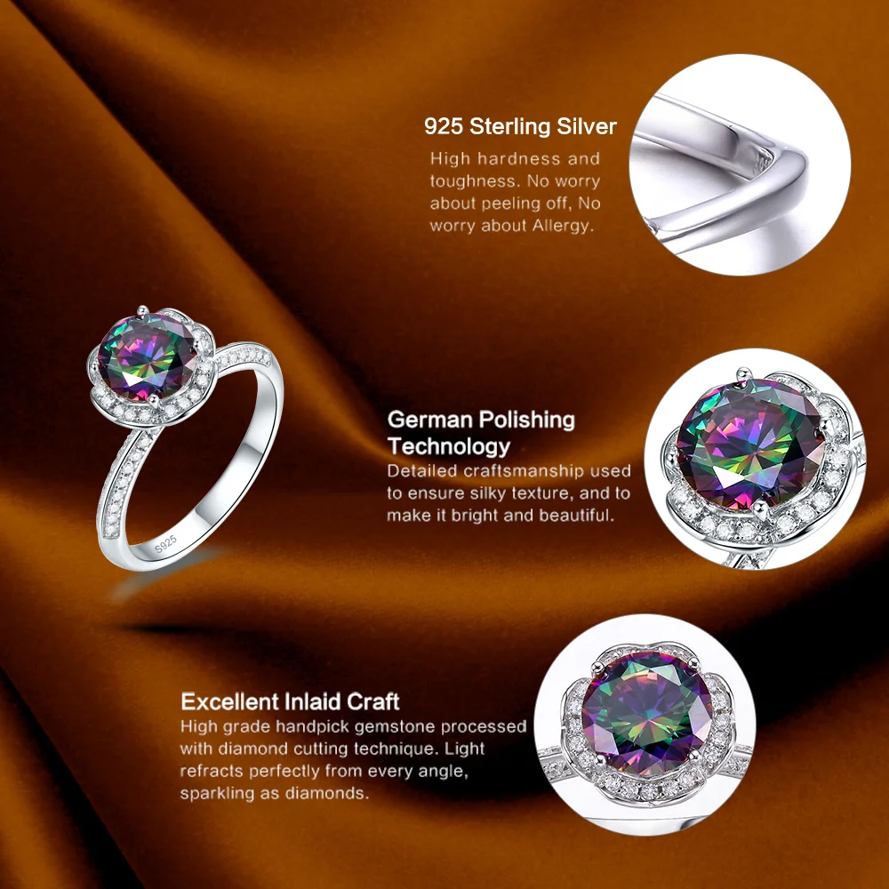 Jrose 2.8ct Круглый Радуга своих Мистик cz кольцо Solid 925 стерлингов Серебряные ювелирные изделия Best подарок для Для женщин Ювелирные украшения Размеры 6 7 8 9