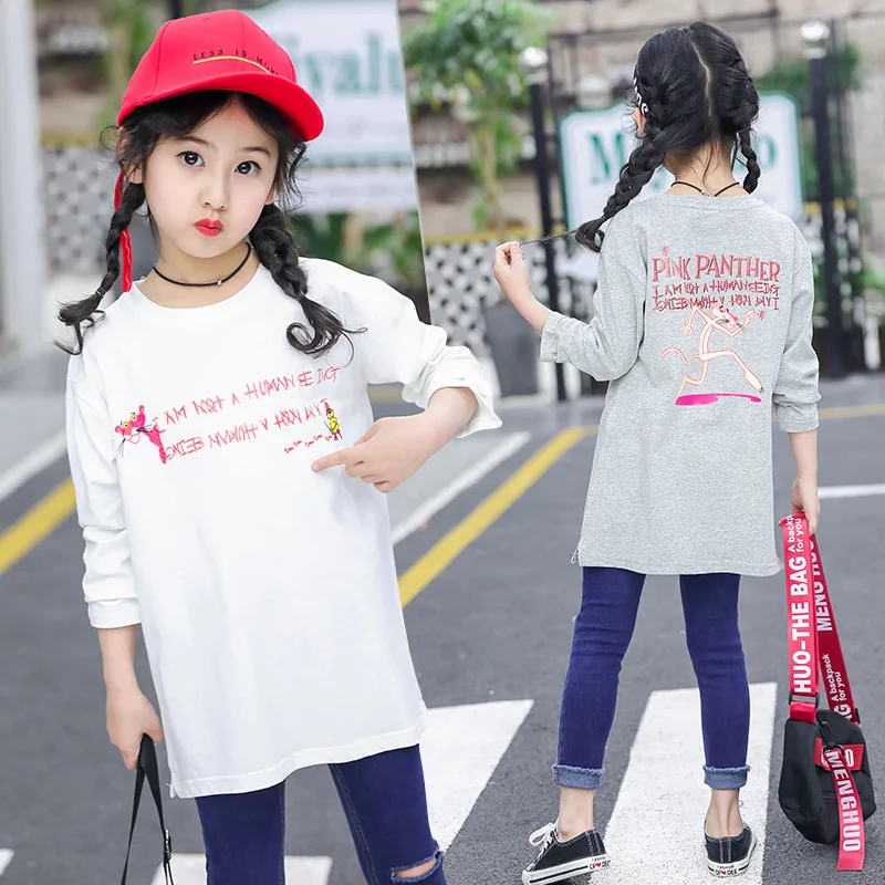 

Girls T-shirt spring and autumn new cartoon letter round neck bottoming shirt cotton long-sleeved children's clothing