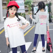 Girls T-shirt spring and autumn new cartoon letter round neck bottoming shirt cotton long-sleeved children's clothing 2017 autumn new born baby girls clothing sets infant long sleeved letter cotton t shirt