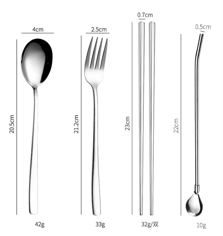 2019NEW корейский набор столовых приборов из нержавеющей стали портативные столовые приборы палочки вилка ложка металлическая соломинка пипетка ложка переносной мешок