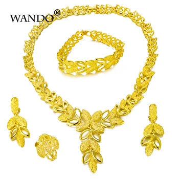 

WANDO Leaves Shape Gold Color Bridal Jewelry Sets Romantic Women Gifts Party Charm Accessories New Trendy Ethiopian Jewelry WS57