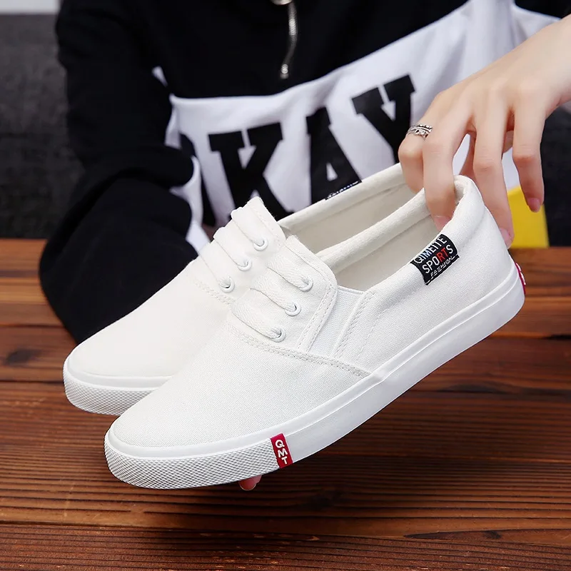 

2019 Spring Canvas Shoes Flat Bottom White Shoes Women's Shoes Lazy White Casual Shoes