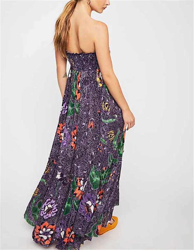 Gladiolus Boho Summer Women Dress Strapless Sexy Backless Floral Print Chiffon Maxi Dress Women 2019 Beach Long Ladies Dresses (28)