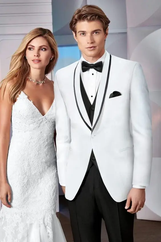 2017 последние конструкции пальто брюки белый черный Для мужчин Нарядные Костюмы для свадьбы Slim Fit 3 предмета смокинг женихов Для мужчин