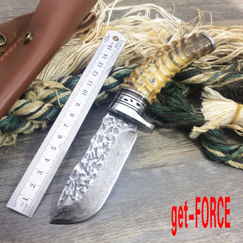 Получите-FORCE высокое качество Дамасские Ножи с фиксированным лезвием охотничий