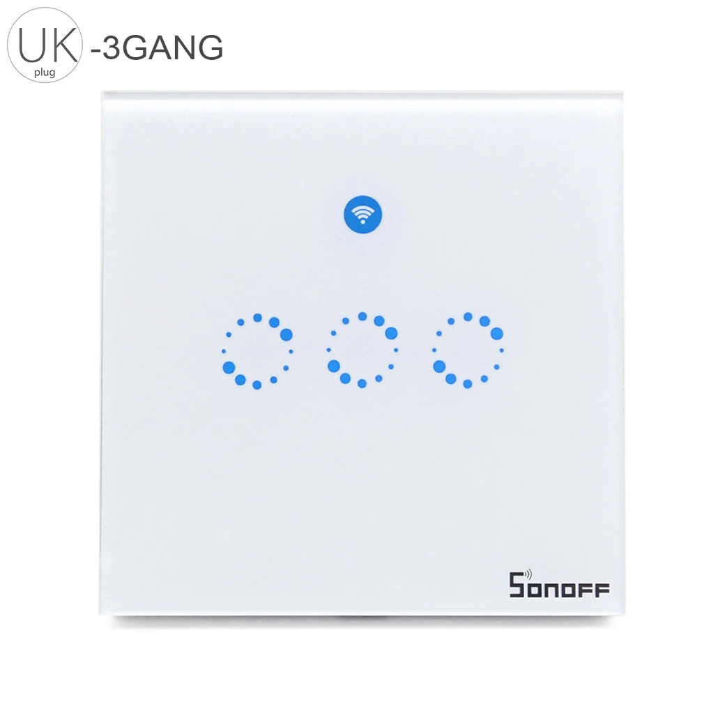 

Sonoff T1 Smart WiFi RF APP Touch Control Wall Light Switch 1 2 3 Gang 86 Type UK Panel Smart Home