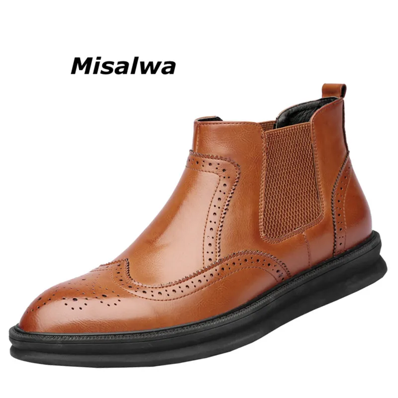 Meilleur Misalwa Printemps Hommes Cheville Bottes Richelieu Oxford Chelsea Bottes Hommes Semelle Épaisse De Mode Solide Mâle Bottes Slip On Robe chaussures 2019