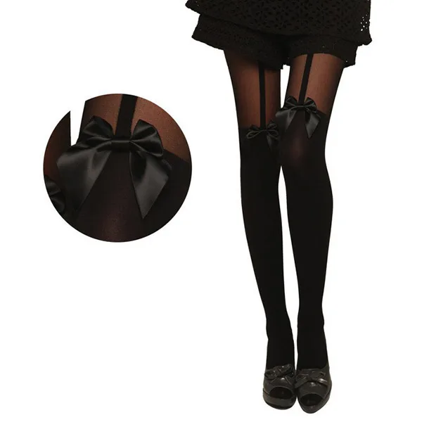 

Women Black Fake Garters Style Stockings Socks Pantyhose Thigh-Highs Leggings