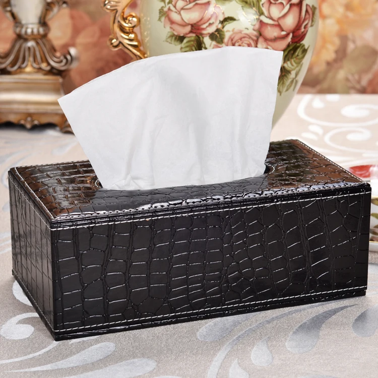 Special Promotion PU Leather Crocodile Black Facial Tissue Box Cover