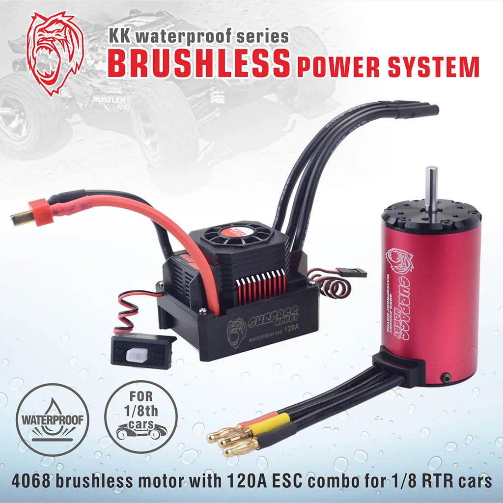 

Model Parts Waterproof 4068 2050KV Brushless Motor + 120A ESC Set for 1/8 RC Car Truck ESC Set L0626