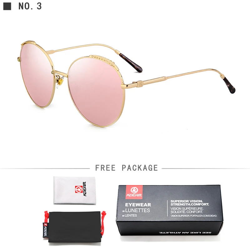 KDEAM для женщин блестящие Винтажные Солнцезащитные очки для женщин изумрудные линзы солнцезащитные очки с резиновым покрытием носоупоры упаковка - Цвет линз: C3