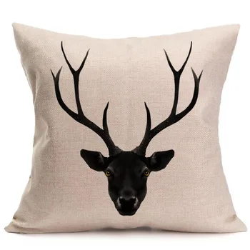 

45cmx45cm Elk Deer Antlers Pillow Case Cotton Linen Cushion Cover Square Car Office Sofa Throw Pillowcase Home Decor Almofada