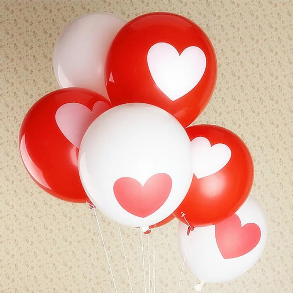 

White Red 10pcs/lot Heart Balloons For Couples Printed 12 Inch Romantic Decorate Baloon Decoracion De Cumpleanos