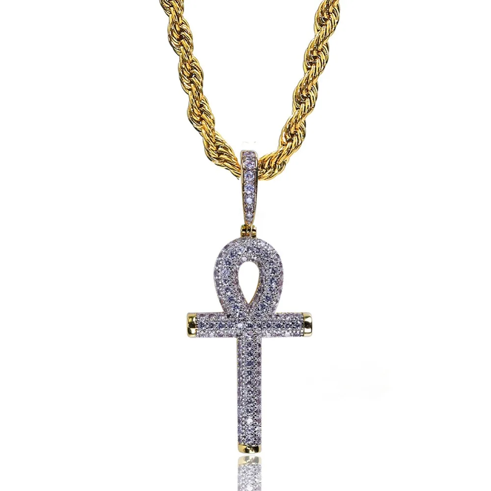 Твердый задний крест АНХ ожерелье s мужские женские хип хоп золотой серебряный цвет кулон ожерелье Iced Out AAA+ Bling ювелирные изделия с фианитами подарки