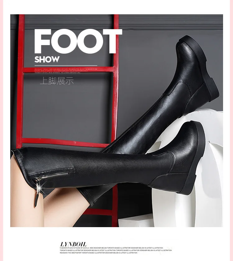 Черные сапоги до колена; теплая женская обувь на плоской подошве; кожаные сапоги на молнии; Bota Feminina; женские зимние сапоги; размеры 40; sfv56