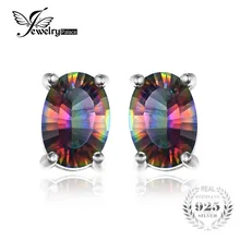 Jewelrypalace 3.6ct natural rainbow fuego místico topacio oval pendientes del perno prisionero para las mujeres sólido 925 pendientes de plata de ley para las mujeres