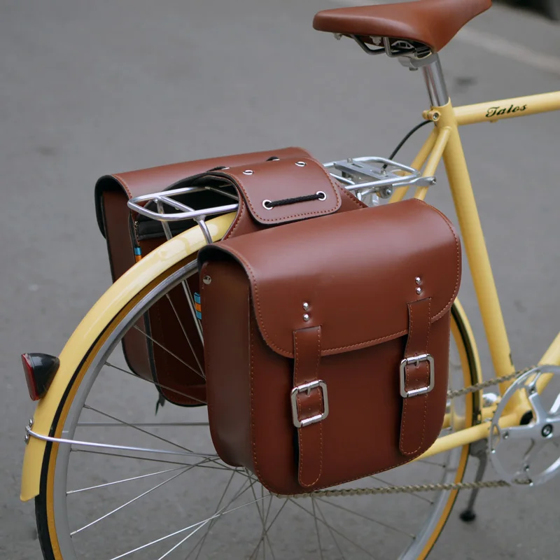 Q1096 Free shipping Retro cycling bags Vintage bike senior pu leather camel  bag hard back shelf package saddle bag