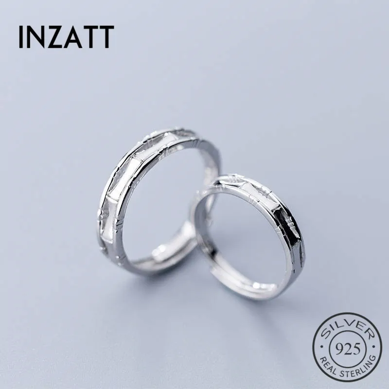 

INZATT Real 925 Sterling Silver Minimalist Couple Opening Ring For Romantic Women Men Fine Jewelry Bamboo knot Accessories 2019