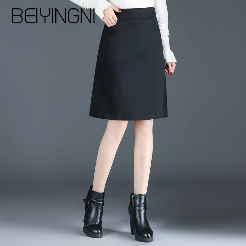 Beiyingni Formal Skirts Women Office Lady Pockets Korean Style High Waist A Line Skirt Plus Size Work Wear OL Slim Saia Feminina Beiyingni Formal Skirts Women Office Lady Pockets Korean Style High Waist A Line Skirt Plus Size Work Wear OL Slim Saia Feminina