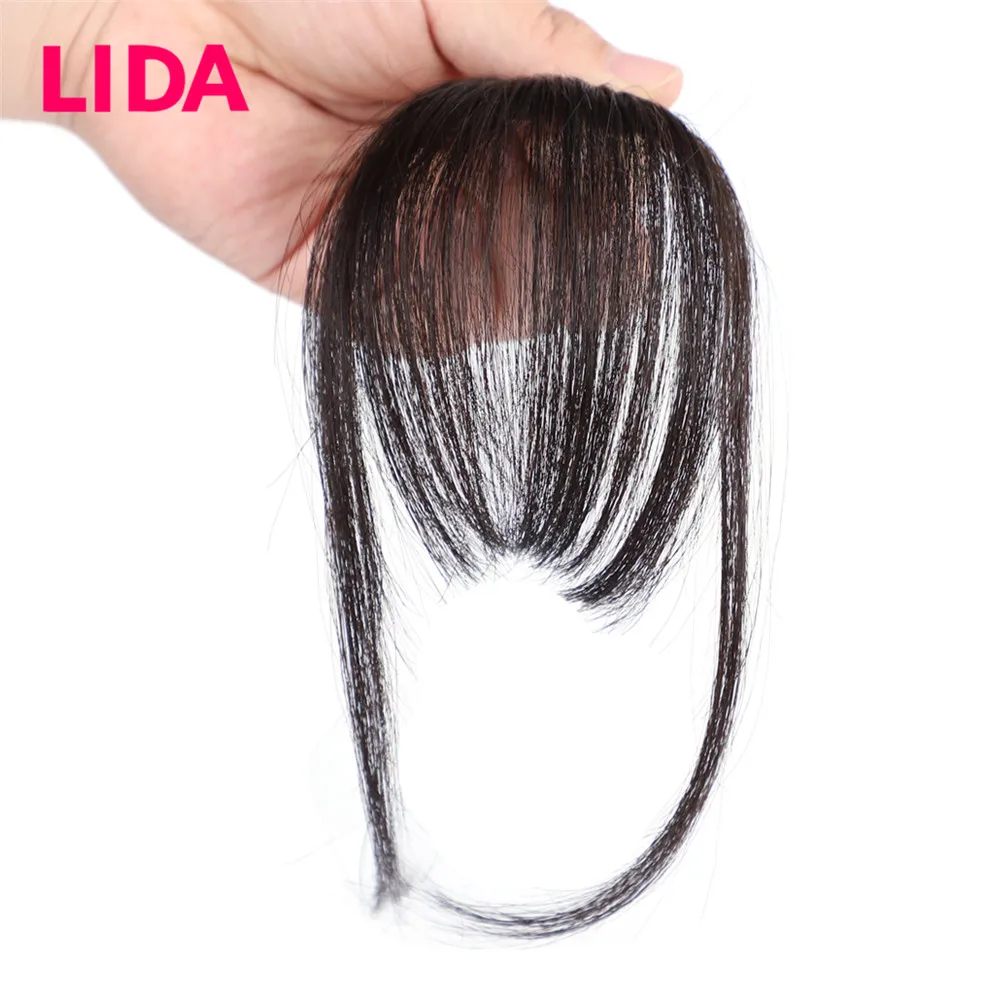 LIDA Remy Brazilian Hair Extensions 6" Short See-Through Front Bangs Clip in Bang Fringe Straight Natural Human Extension | Шиньоны и