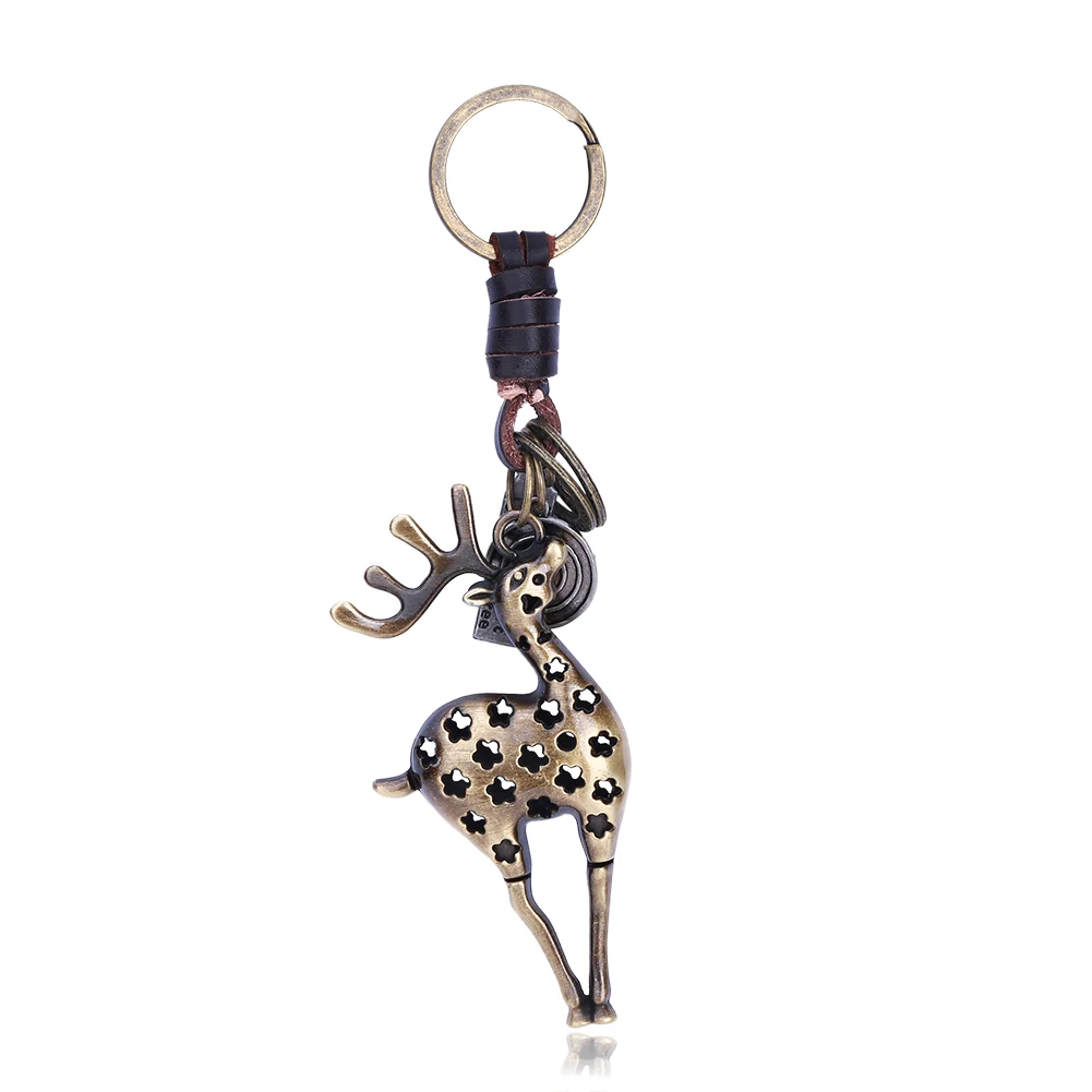 Creative Keychain alloy fashion jewelry cute fawn woven leather