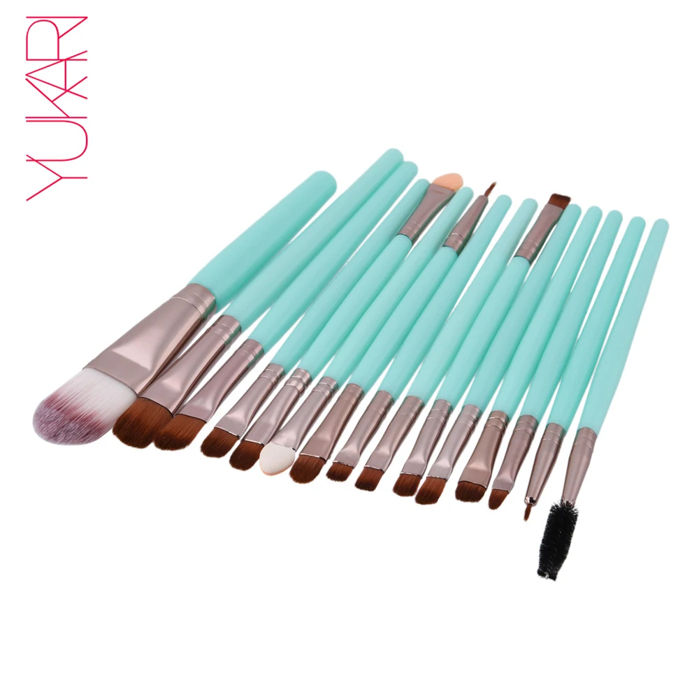 

YUKARI Pro 15Pcs Foundation Eye Shadow Eyebrow Eyeliner Eyelash Lip Brush Makeup Brushes Cosmetic Tool Make Up Eye Brush Set Kit
