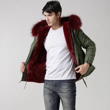 Мужская красная короткая стильная зимняя куртка Mr. мех пальто с настоящим воротником енота, модный мужской деловой плащ