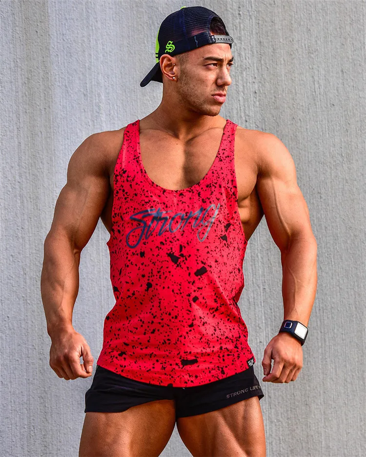 

Men's Optional Spots Print Cotton Quick Dry Crew Neck Sleeveless Training Tank Top Running Sports Fitness Camisole Dropshipping