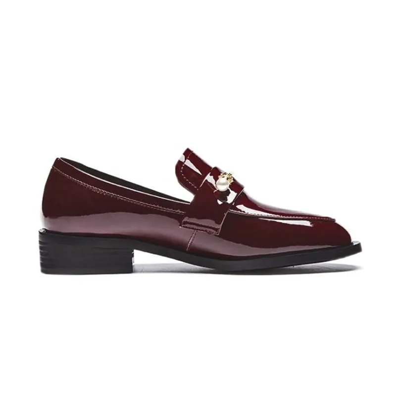 2019 Spring New British Women Loafers Patent Leather Women's Oxford Shoes Shallow Mouth Square Toe Pearl Casual Flat Shoes Woman (16)